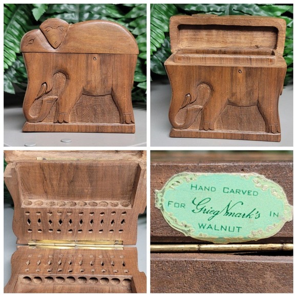 Vtg Grieg Nmark's Wooden Elephant Cigarette Joint Holder
